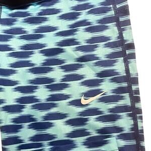 NIKE Running Tights Womens XS Blue Aqua Fold Over Relay Print Dri-Fit‎ Capri